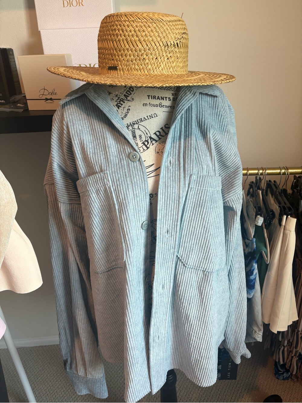 LES TIEN NWT Light Blue Corduroy Button-Up Shirt Shacket + Matching Pants